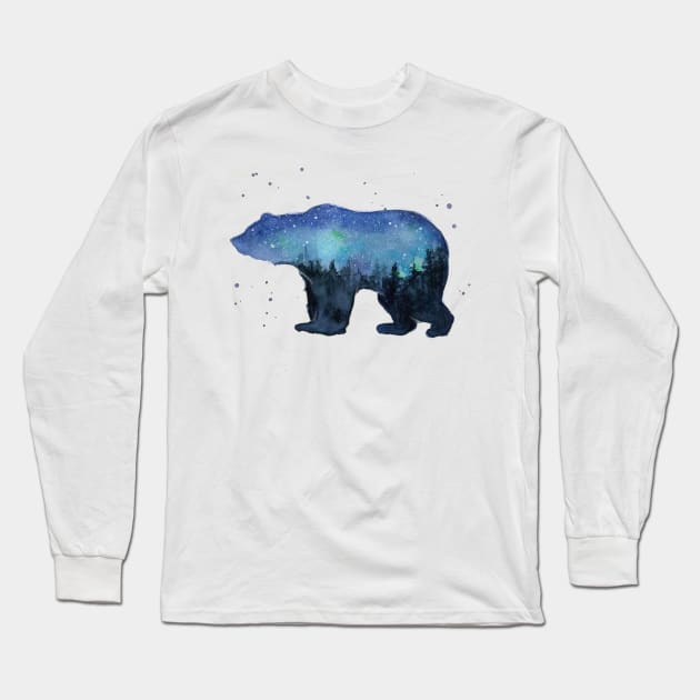 Galaxy Bear Silhouette Long Sleeve T-Shirt by Olechka